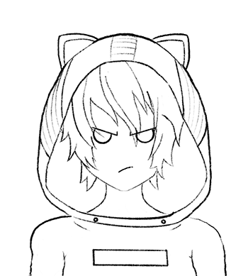A line drawing of a sadness character with crys for eyes.